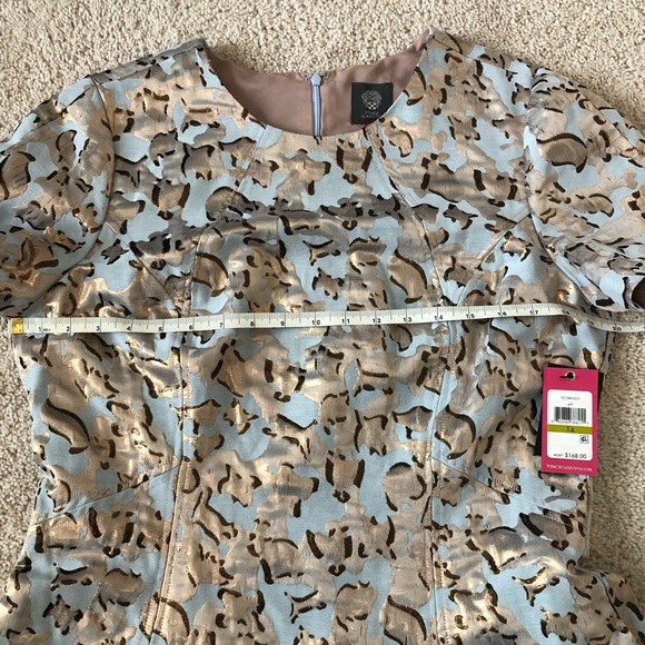Vince Camuto Jacquard Fit Flare Blue Gold Dress - Picture 3 of 8